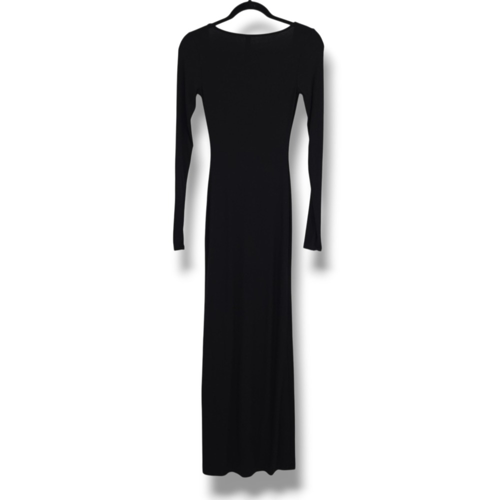 SKIMS Soft Lounge Long Sleeve Dress Black Ribbed Scoop Neck Maxi Small